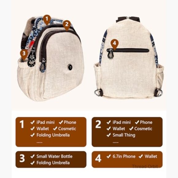 Cotton Mini Backpack Purse Convertible Chest Bag Women\'s Casual Daypack main image 5